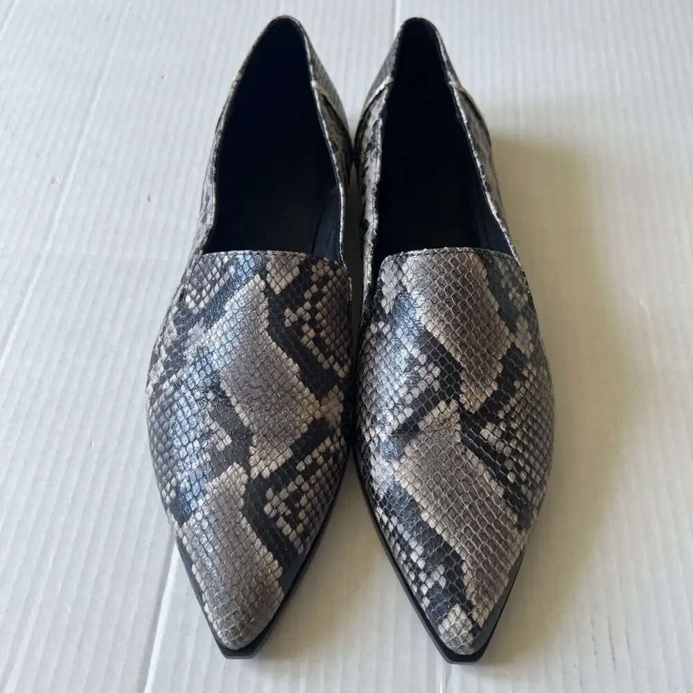 FRYE Sz 10M Gray Snake Print Kenzie Pointed Toe l Slip On Loafers Women NWOB